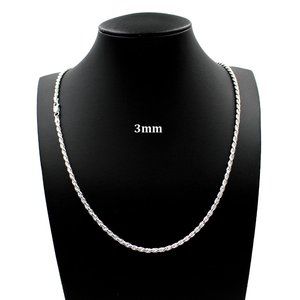 Real 925 SOLID Sterling Silver 3mm Rope Chain Necklace 16" inch